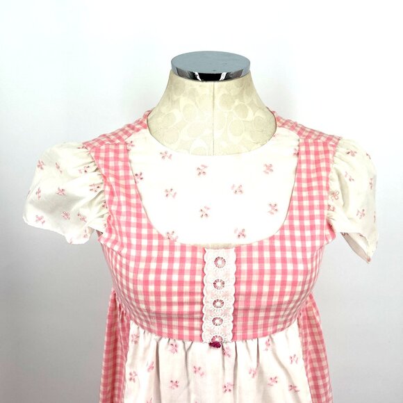 Cynnie Sweet Things Dress Sz S Pink White Gingham Prairie Maxi Cotton Honolulu - Picture 2 of 7